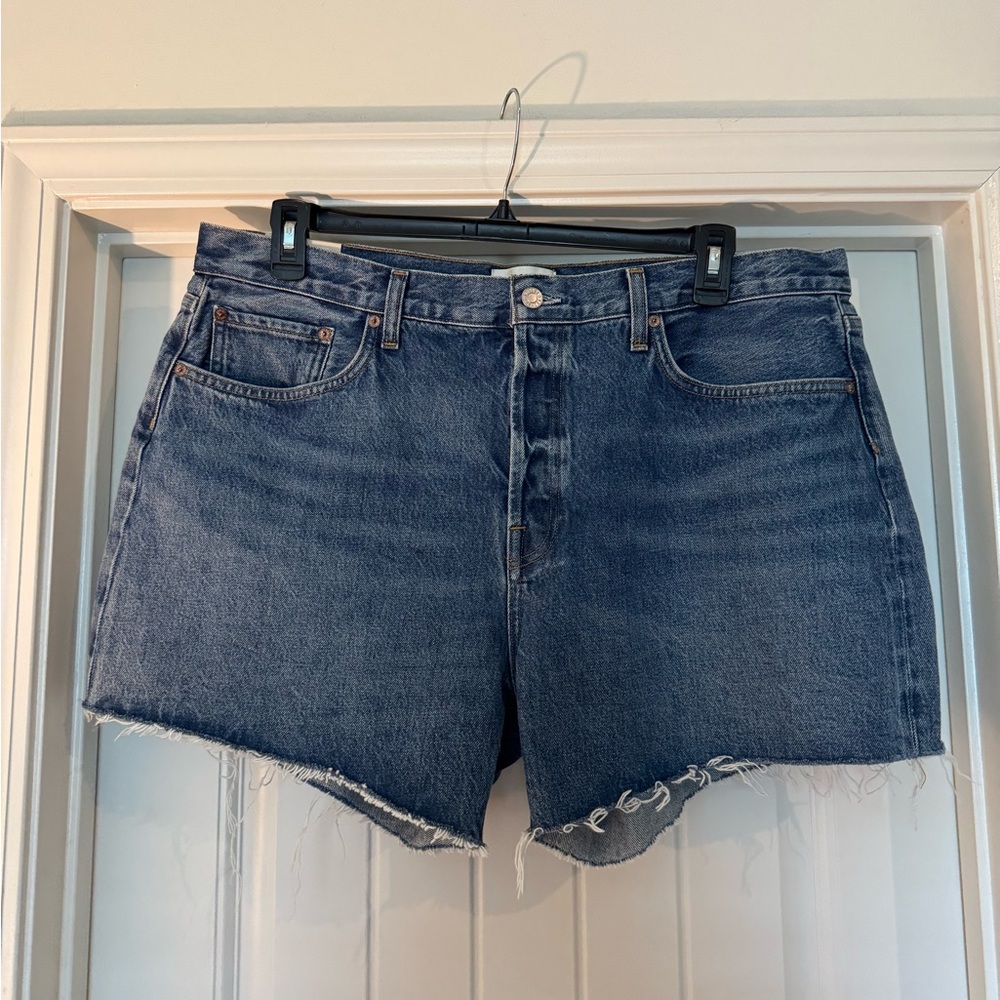 Agolde Women's Raw Hem Dark Blue Denim Jean Shorts